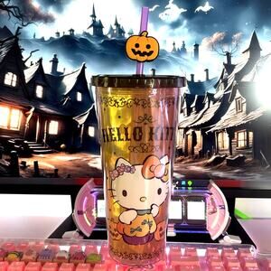Hello Kitty Halloween Tumbler Orange Travel 24oz Pumpkin Topper 2023 Sanrio